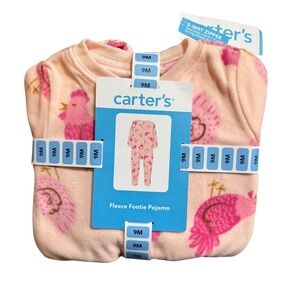 Carter's Fleece Footie Pajama Baby 9M Pink Chick Bird NWT 2-Way Zipper Sleepwear